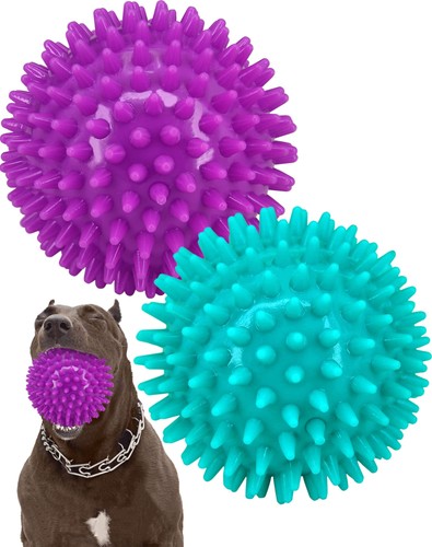 2 Pack 4.5” Heavy Duty Squeaky Dog Ball Medium Large Dogs, Spikey Dog Ball Toys