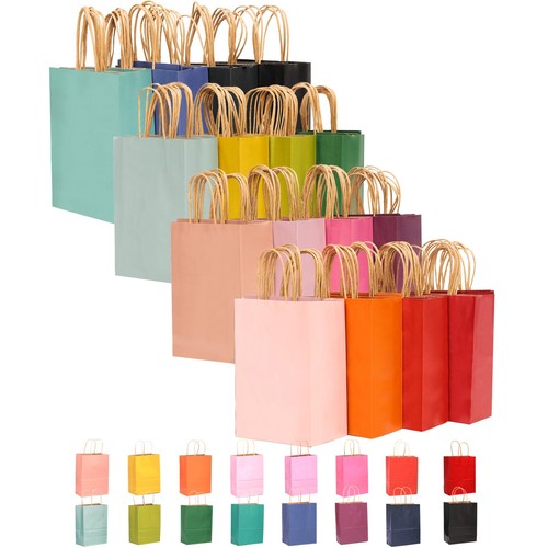 32-Packs Paper Bags with Handles Bulk 8.26"×6"×3.15"Small Gift Bags 16 Different
