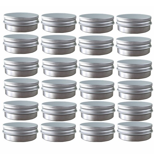 24 Pack (1 Oz/30ml) Screw Top Round Aluminum Tin Cans, Metal Tin Storage Jar