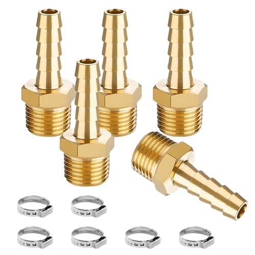 5 Pcs Brass Hose Barb Fittings, 1/2 NPT to 1/4 Barb, Barbed Hose Fittings, Male