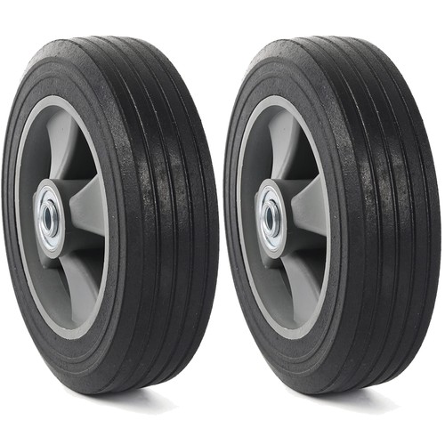 (2-Pack) 8" x 2" Flat Free Solid Rubber Tire and Wheel, 3/4" Axles Bore Hole